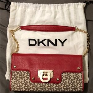 DKNY Red Monogram Clutch Shoulder Bag Purse
